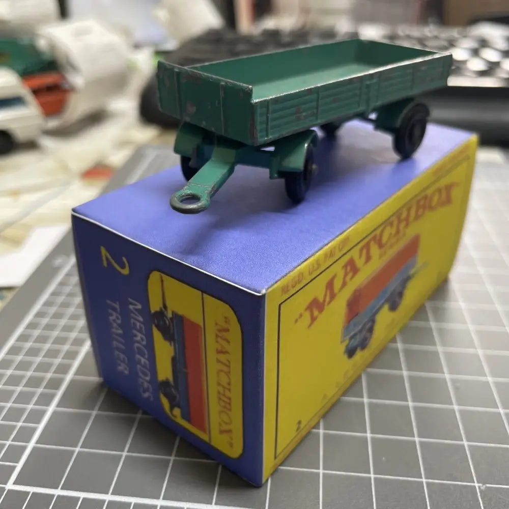 Vintage Lesney Matchbox Series No.2 Mercedes Trailer With Repro Box